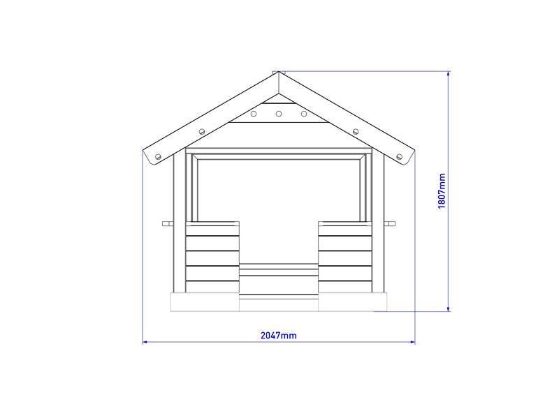 Technical render of a Small Playhouse with Walls, Chalkboard and Playturf Base OLD